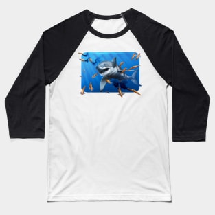 Shark hunting belemnites, Cretaceous ocean, original artwork Baseball T-Shirt